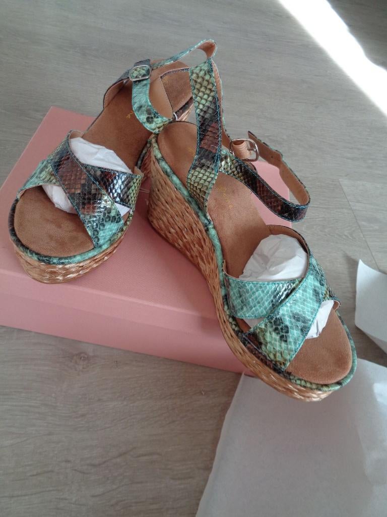 Alma & Pena snake wedges, hoge sandalen, suede, 39, NIEUW, Blauw, Nieuw, Sandalen of Muiltjes, Ophalen of Verzenden