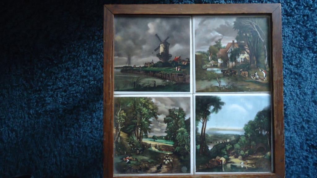 Vintage tegeltafeltje, Huis en Inrichting, Tafels | Bijzettafels, Minder dan 45 cm, Minder dan 55 cm, Gebruikt, Ophalen of Verzenden