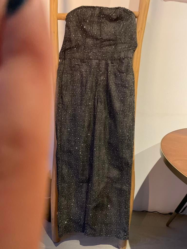 PrettyLittleThing Grey Glitter Denim Jumpsuit NWT UK10, Ophalen of Verzenden, Nieuw, Grijs
