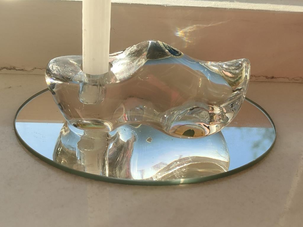 Bohemia glazen klomp op plateau inclusief kaarsen, Ophalen of Verzenden, Zo goed als nieuw, Overige materialen, Minder dan 25 cm