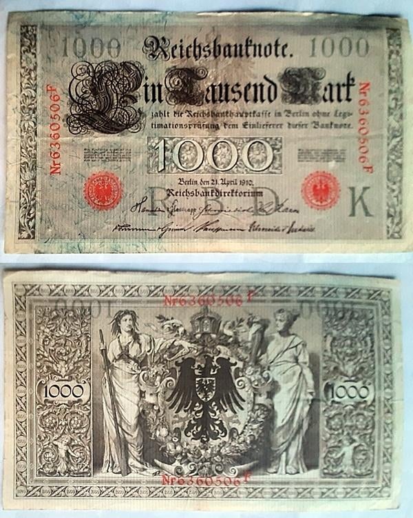 Duitsland Reichsbanknote 1000 Mark 1910 -506F, Postzegels en Munten, Bankbiljetten | Europa | Niet-Eurobiljetten, Verzenden, Duitsland
