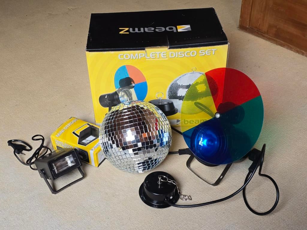 Beamz Disco Set compleet, discobal, mini strobe, kleurenlamp, Muziek en Instrumenten, Ophalen of Verzenden, Gebruikt