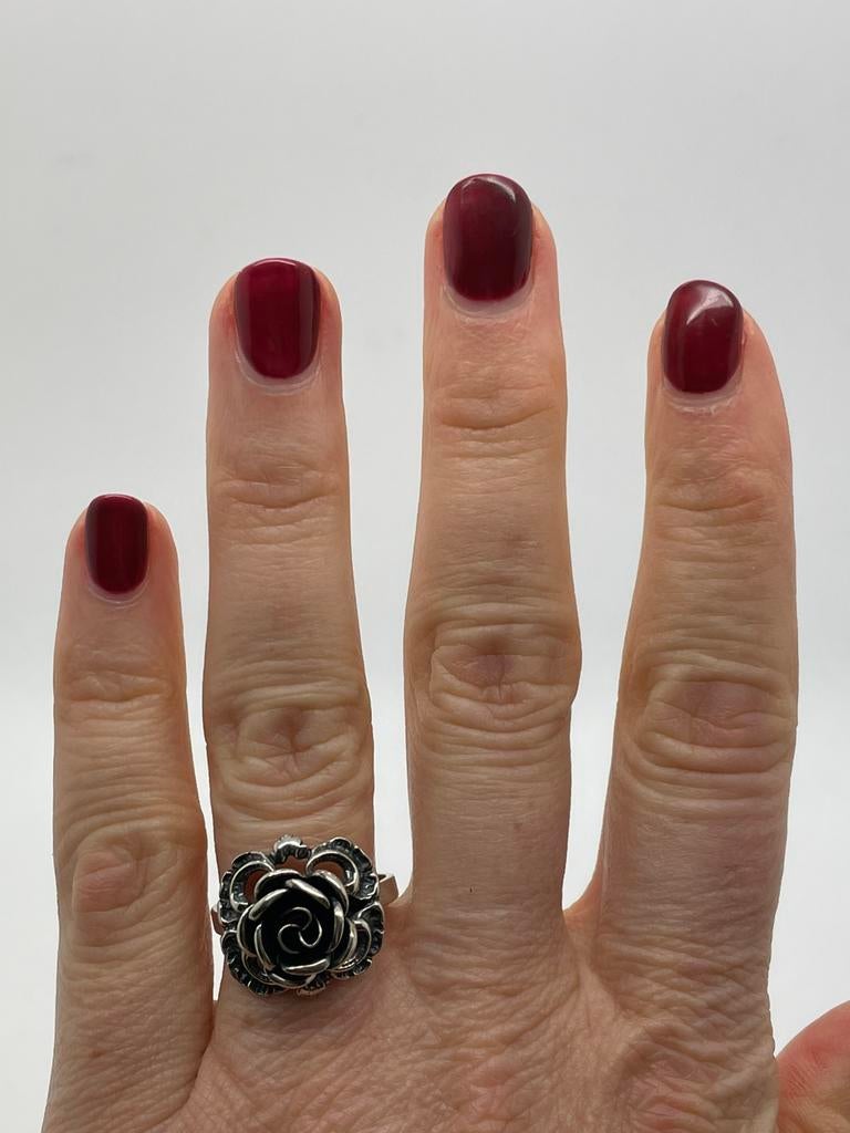 C156 Prachtige zilveren TEKA roosjes ring (verstelbaar), Ophalen of Verzenden, X, Dame, Zilver