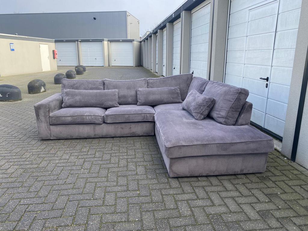 Ribstof XL Hoekbank - Grijs - Gratis Bezorging - zgan, Ophalen of Verzenden, Zo goed als nieuw, Stof, Ribstof