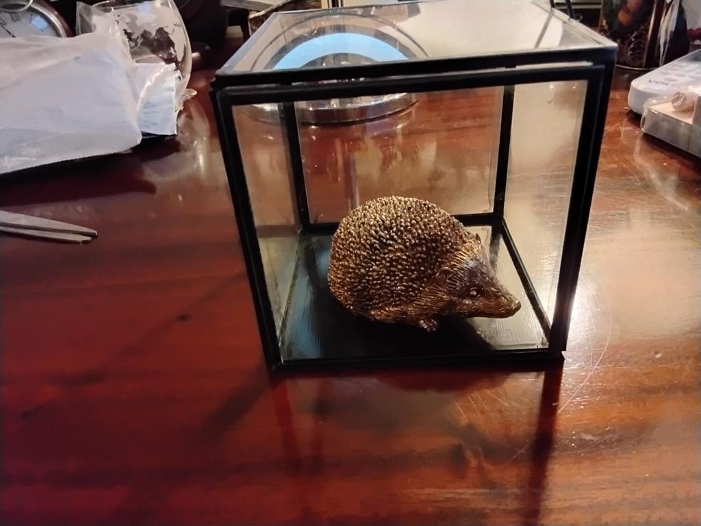 Mooie glas inlood doos met egel, Ophalen of Verzenden