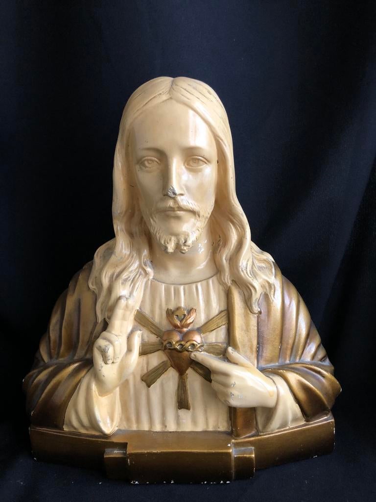 Oud Jezus Borstbeeld van Gips, Antiek en Kunst, Ophalen of Verzenden