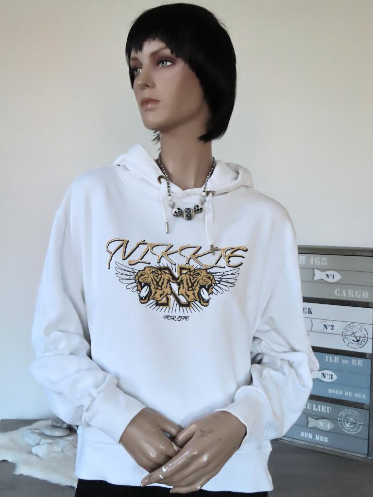 NIKKIE Wit met Gouden Tijger Hoody Trui met Capuchon 38 M, Maat 38/40 (M), Wit, Ophalen of Verzenden, Zo goed als nieuw