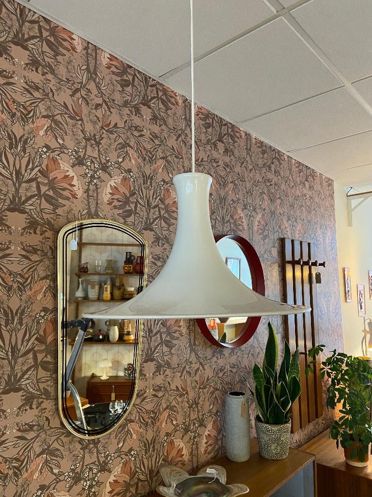 Holmegaard Mandarin hanglamp wit opalineglas maat L, Ophalen, Vintage Deens design, Gebruikt, Glas