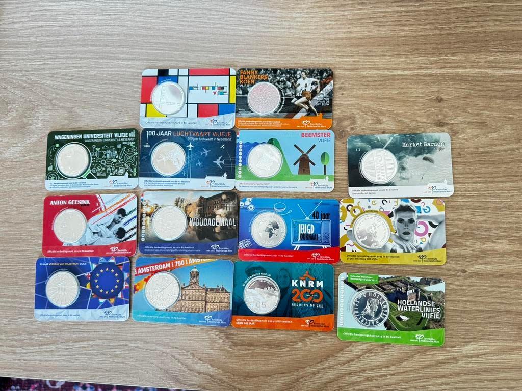 14 zwaar verzilverde 5 € coincards BU kwaliteit Nederland, Postzegels en Munten, Munten | Nederland, Ophalen of Verzenden, Koningin Beatrix