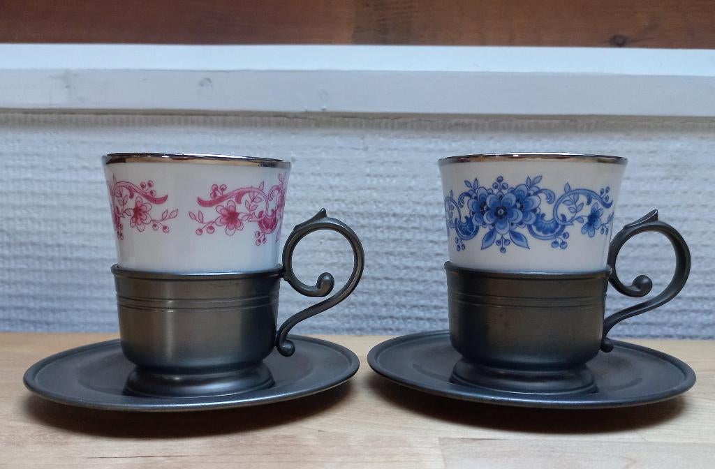 Zijlstra tinnen espresso houders + schotels + kopjes @DOC61, Antiek en Kunst, Ophalen of Verzenden