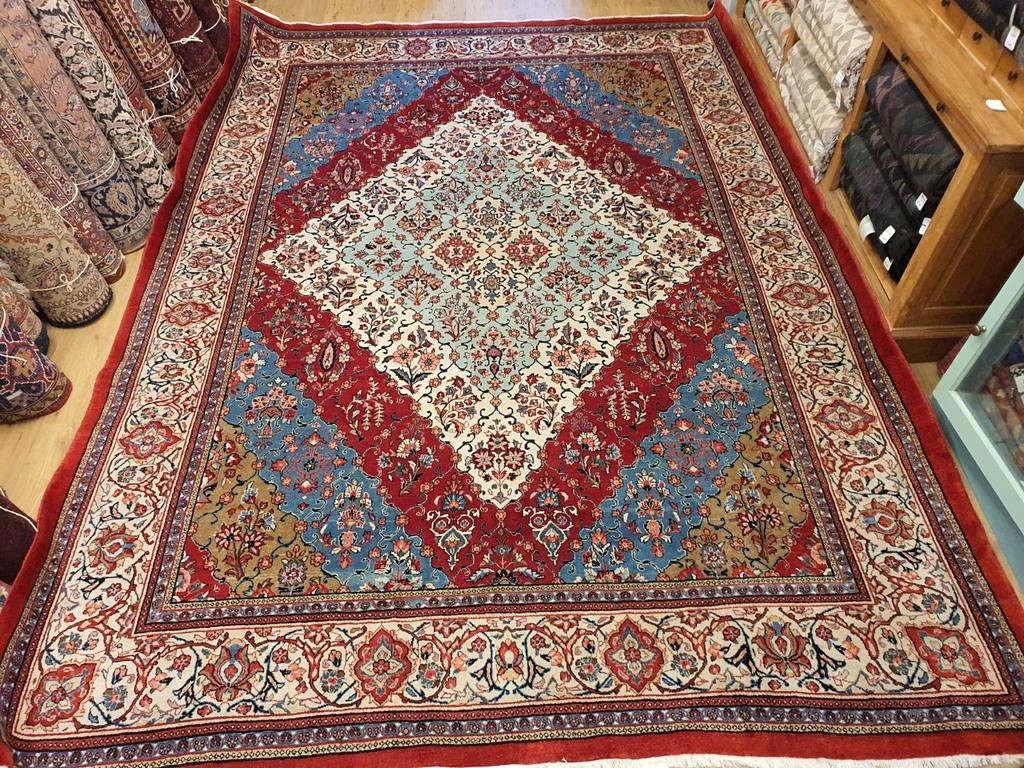 Vintage handgeknoopt perzisch tapijt sarough 378x266, Info@SlatsAntiek.nl, Perzisch, 200 cm of meer, Ophalen of Verzenden