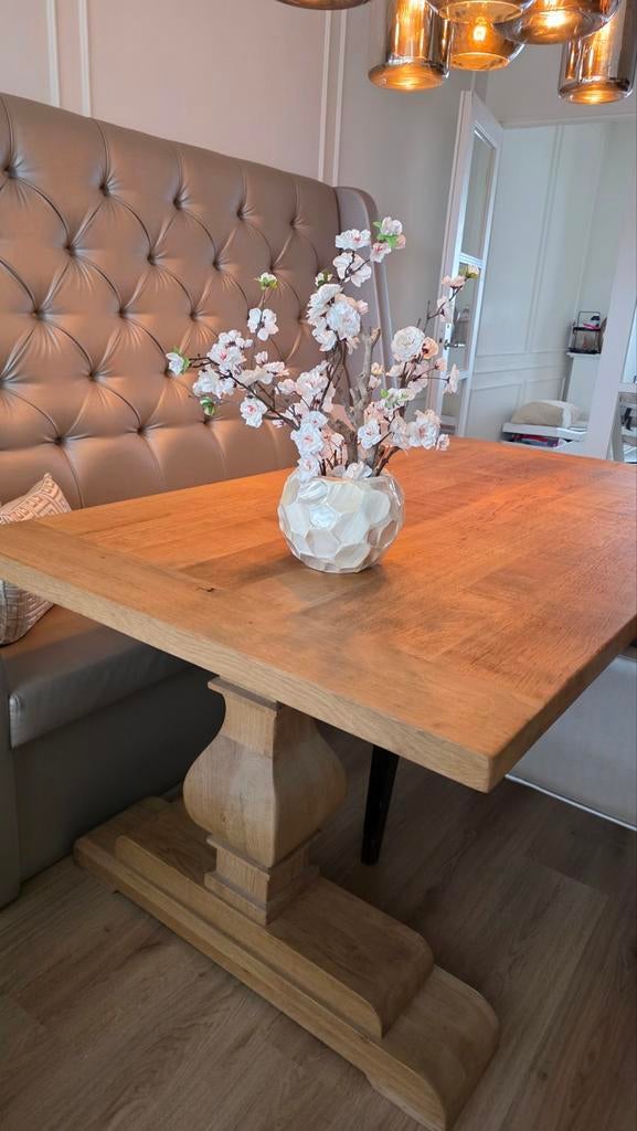 Kloostertafel eikenhout - zo goed als nieuw! 180x100 massief, Eikenhout, Zo goed als nieuw, Rechthoekig, 50 tot 100 cm