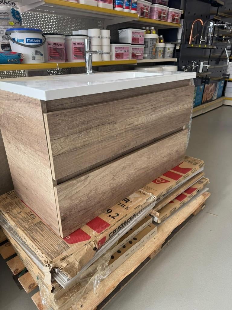 Badkamermeubel 100cm bruin Eiken met Wastafel Sanitair, Minder dan 50 cm, Overige typen, Nieuw, Ophalen of Verzenden