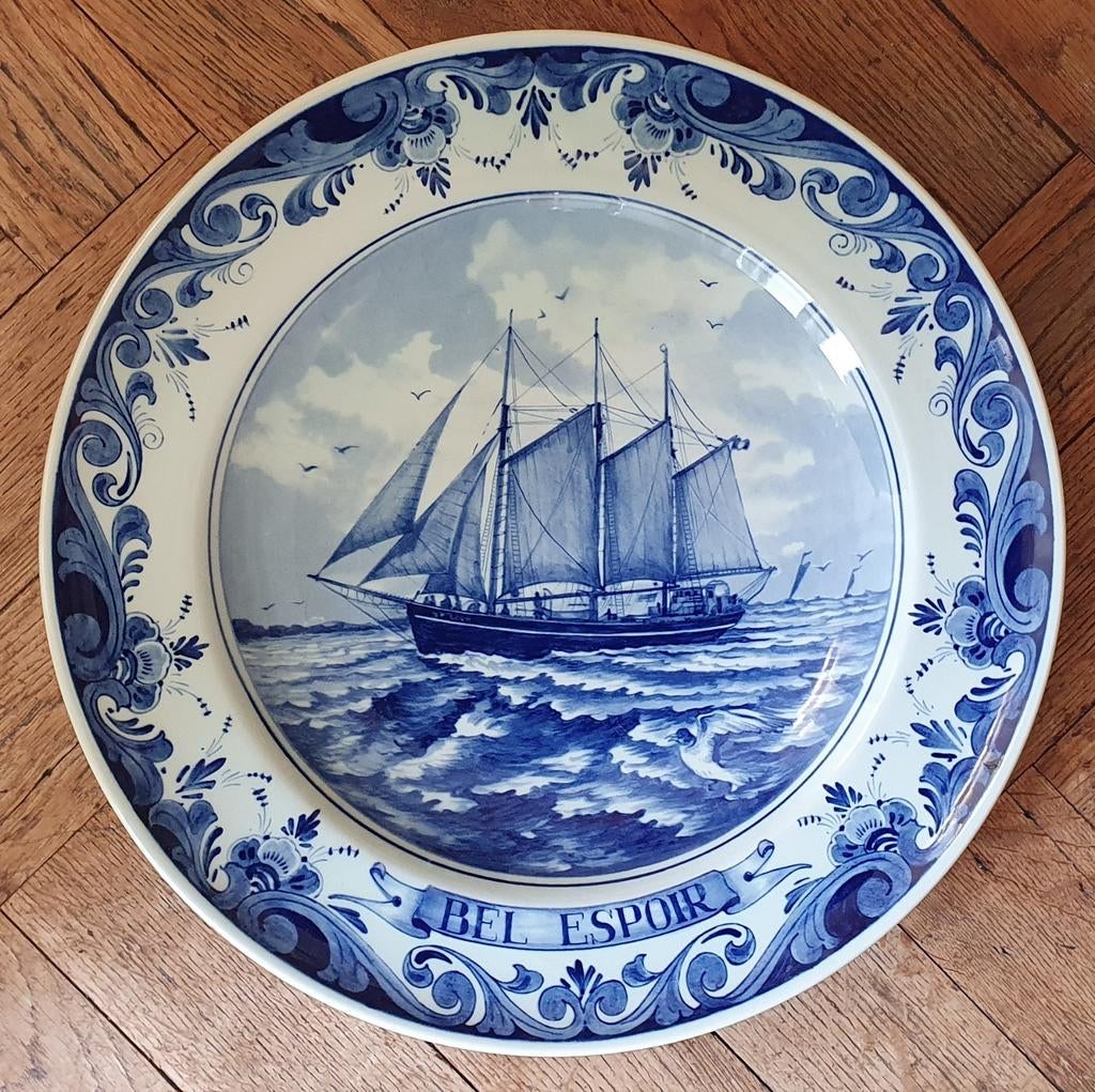 Delfts blauw bord: tallship Bel Espoir, Sail Amsterdam 1980, Ophalen