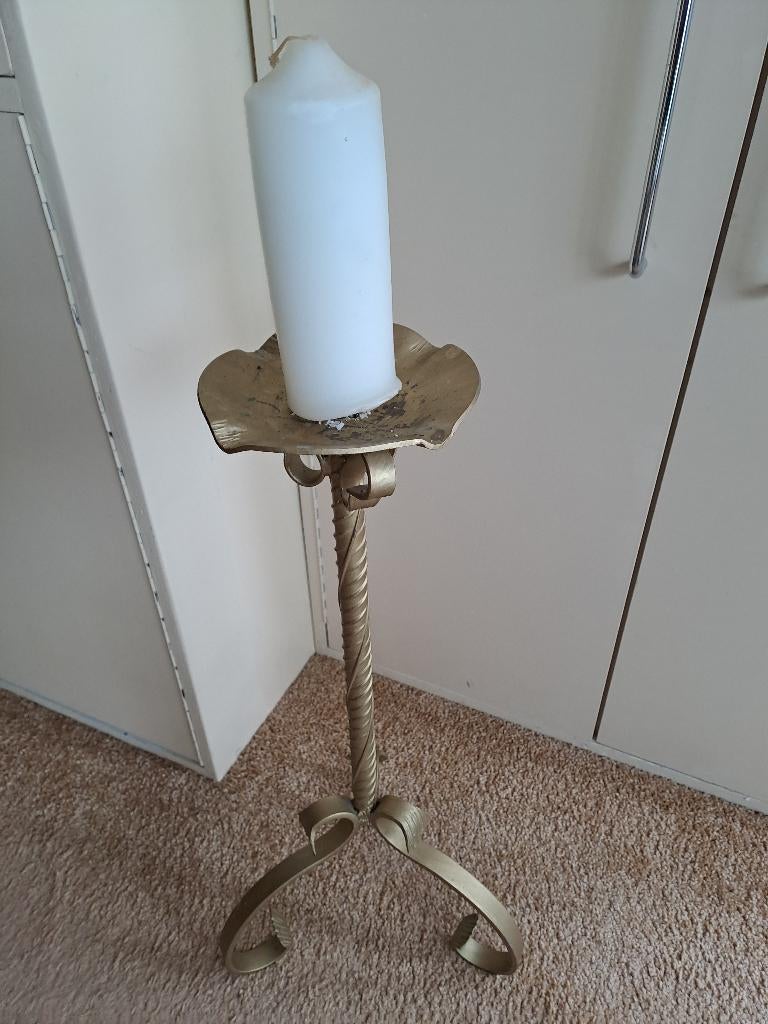 hoge en lage kaarsenstandaard en doof schaar, Gebruikt, Overige kleuren, Ophalen of Verzenden, Metaal