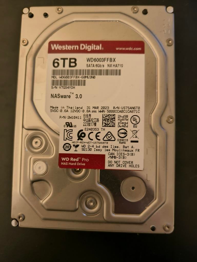 WD Red WD6003FFBX 6TB HDD, Computers en Software, Harde schijven, Intern, Gebruikt, Desktop, 6TB