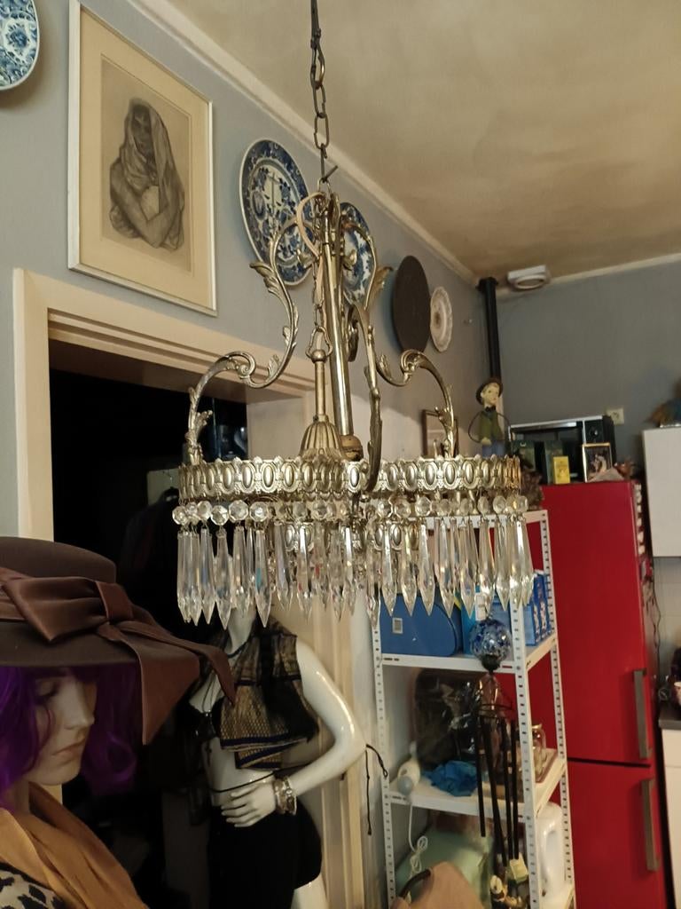 Prachtige antieke hanglamp glasepegels, Ophalen of Verzenden, Gebruikt, Glas, Klassiek, Antiek, Barok