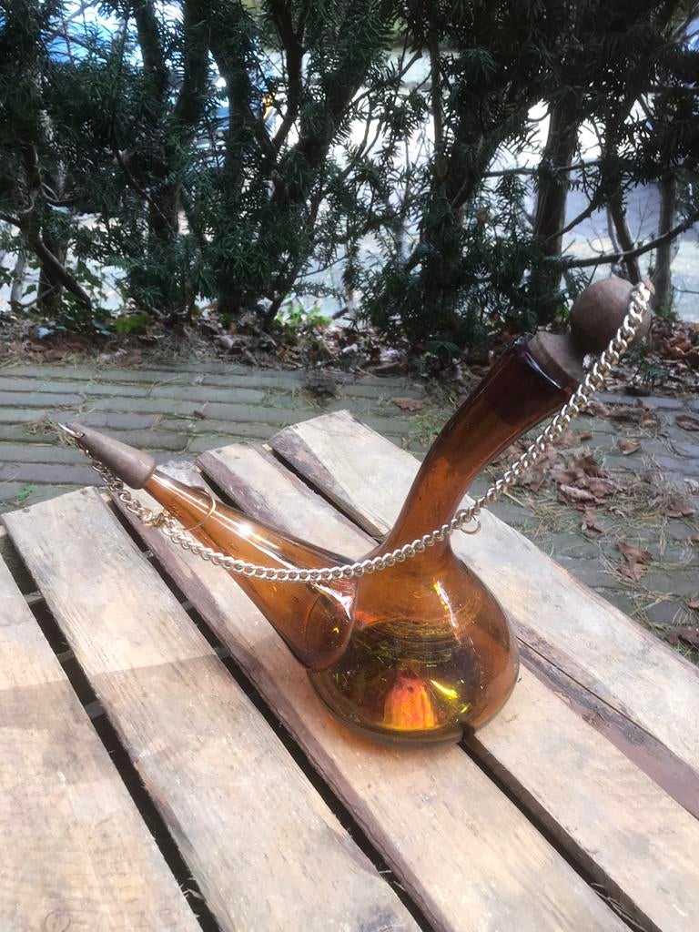 Bruin glas karaf bubbels in glas, Ophalen of Verzenden