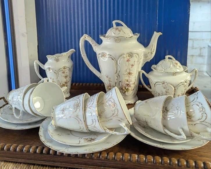 Antiek Porseleinen Theeservies - 1900-1940, Ophalen, Gebruikt, Overige typen, Overige stijlen