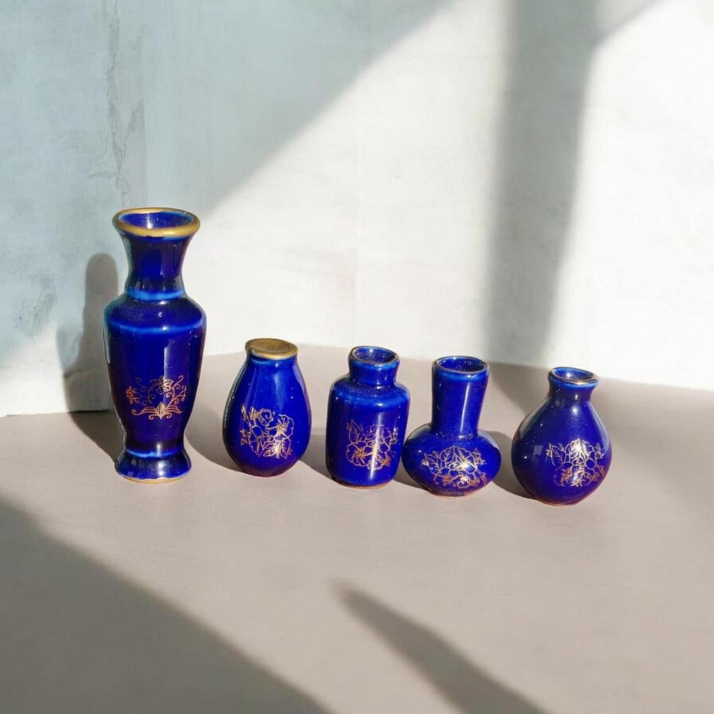 Set van 5 Kobaltblauwe Miniatuur Vaasjes, Antiek en Kunst, Ophalen of Verzenden