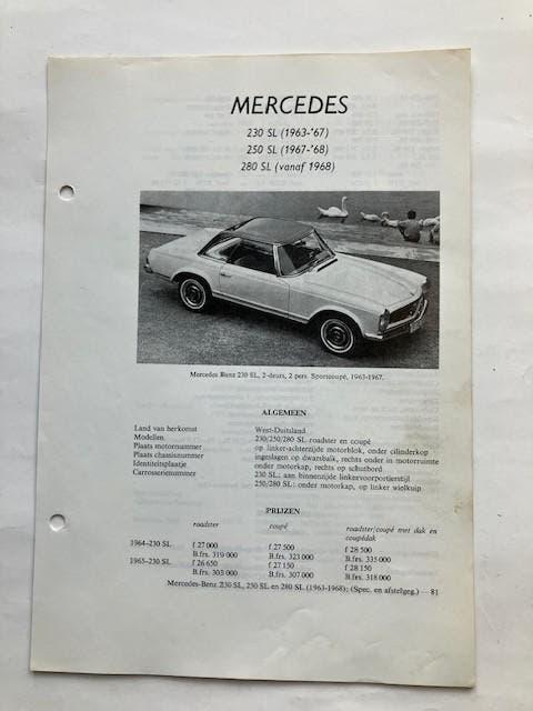 Vraagbaak Mercedes 230 - 250 - 280 SL   Pagode  1963 - 1968, Ophalen of Verzenden