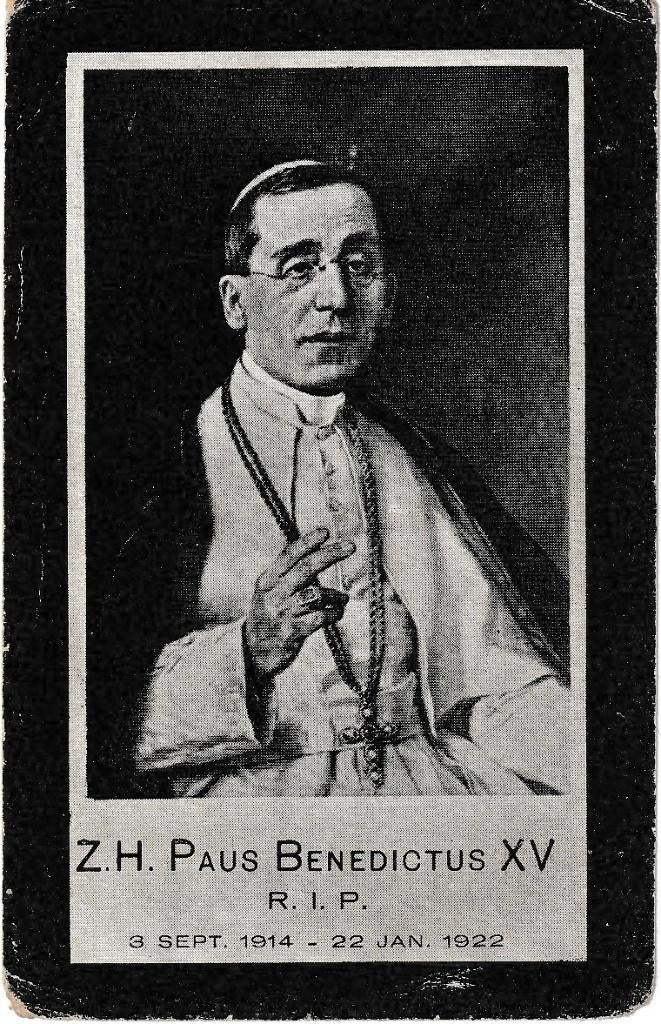 Gedenk blaadje Paus Benedictus XV 1922, Ophalen of Verzenden, Gebruikt, Overige typen, Christendom | Katholiek