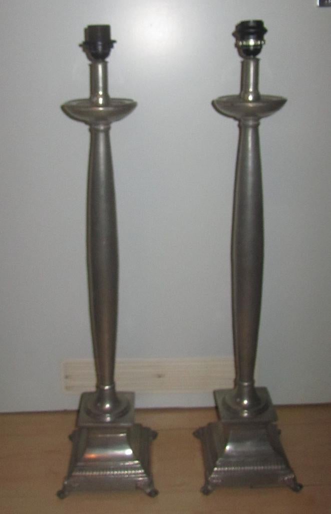 Vintage vloerlamp/tafellamp; tin; pewter table/floorlamp, Ophalen of Verzenden, Gebruikt, Metaal, 100 tot 150 cm