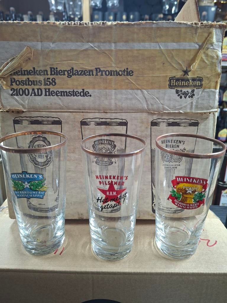 6 unieke Heineken bierglazen nieuw in doos - Bar/Mancave, Ophalen of Verzenden, Nieuw, Glas of Glazen, Heineken