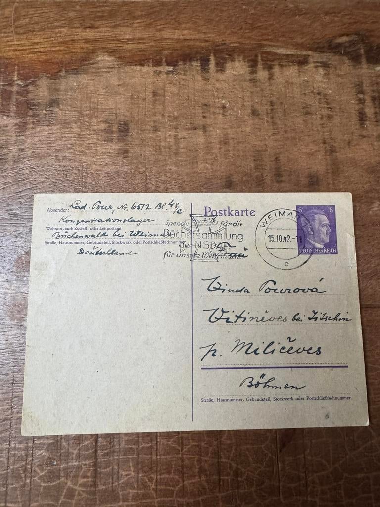 Zeldzame KZ Buchenwald kaart 1942 NSDAP stempel, Verzamelen, Militaria | Tweede Wereldoorlog, Ophalen of Verzenden, Duitsland