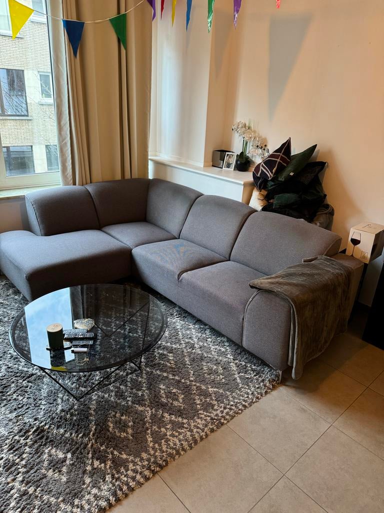 Grijze hoekbank, Huis en Inrichting, Banken | Bankstellen, Ophalen, 250 tot 300 cm, Gebruikt, Hoekbank