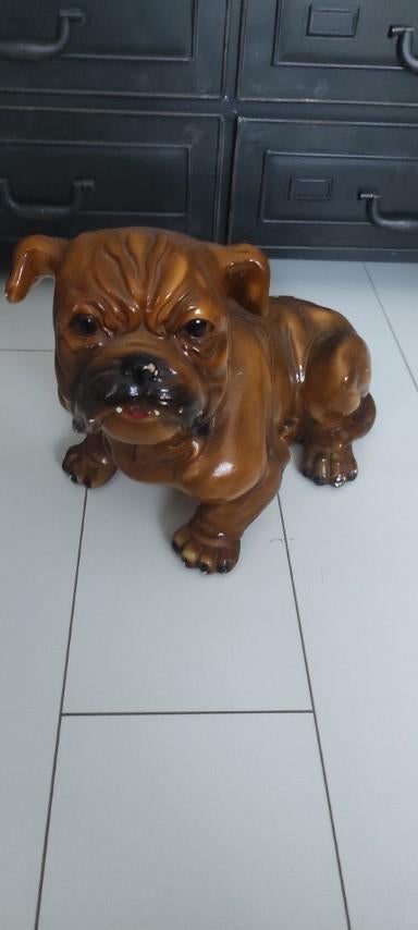 Vintage beeld Engelse bulldog bruin gips, Ophalen, Gebruikt, Dier