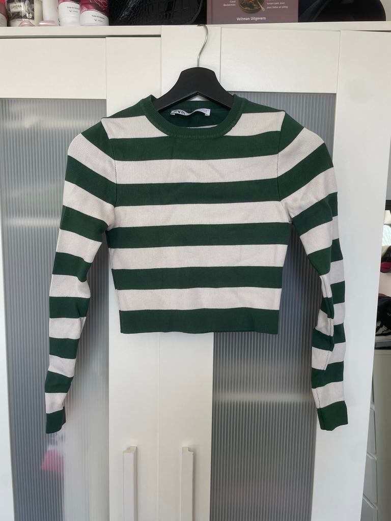 Zara gestreepte crop top, Kleding | Dames, Tops, Ophalen of Verzenden, Zo goed als nieuw, Lange mouw, Maat 36 (S)