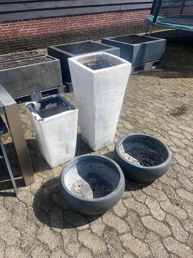 4 bloempotten/plantenbakken/plantenschalen/tuinpotten, Ophalen, 40 cm of meer, Zo goed als nieuw, Overige vormen