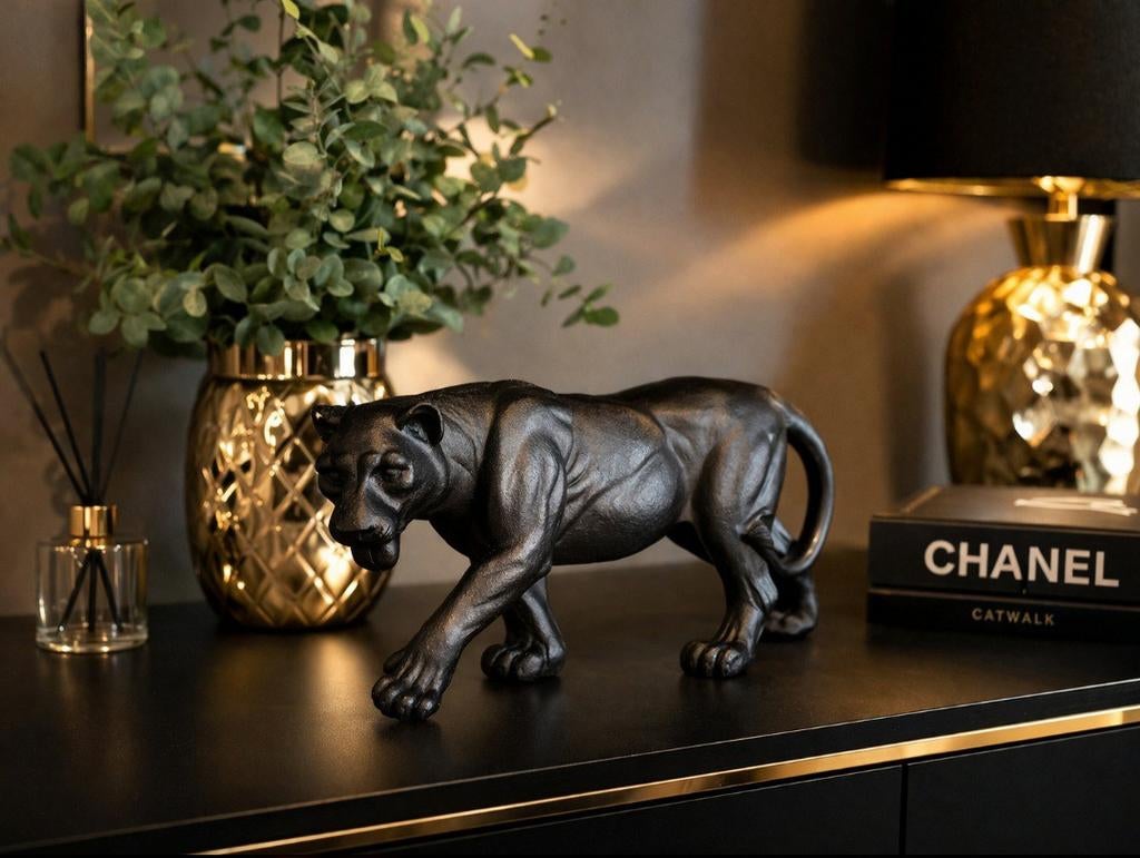 Zwarte panter beeld hotel chique luxe woondecoratie 38 cm, Ophalen of Verzenden