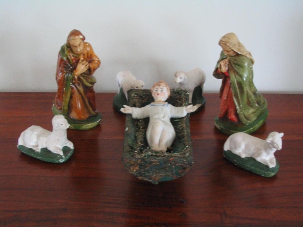 Antiek porseleinen kerstgroep, Ophalen of Verzenden, Gebruikt