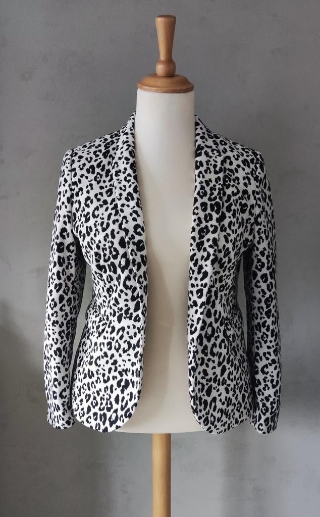 H&M stretch blazer met leopard print maat 40, Maat 38/40 (M), H&M, Zwart, Ophalen of Verzenden