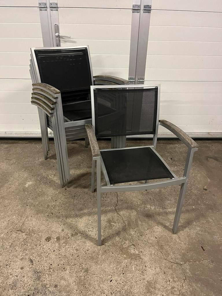 2 Luxe horeca Satelliet terras stoelen stapelbaar textileen, Ophalen, Gebruikt, Metaal, Vijf, Zes of meer stoelen