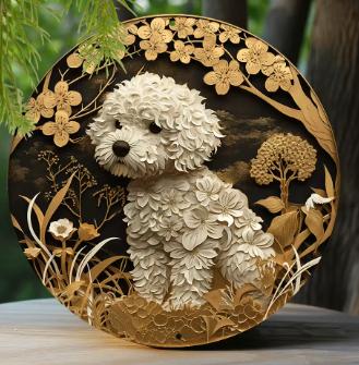 Vintage rond bord van metaal - Bichon Frise (20cm), Huis en Inrichting, Woonaccessoires | Wanddecoraties, Nieuw, Ophalen of Verzenden
