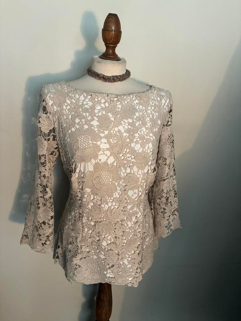 SENSO BLOUSE KANT BEIGE, Verzenden, Zo goed als nieuw, Maat 42/44 (L), Beige