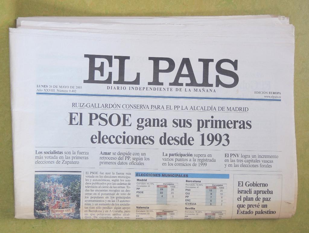 El Pais - 26 mei 2003, Ophalen of Verzenden, Zo goed als nieuw, Krant