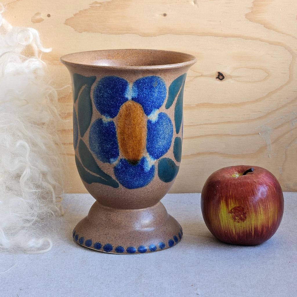 Kelk vaas handbeschilderd met bloemen, Ophalen of Verzenden