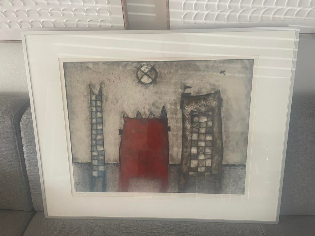 Grote droge naald ets MarjanSmit gesigneerd13/25, ingelijst., Ophalen