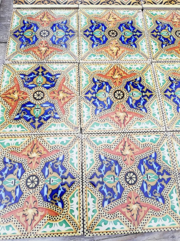 Set van 9 bijzondere antieke Spaanse tegels 20x20cm, Antiek en Kunst, Ophalen