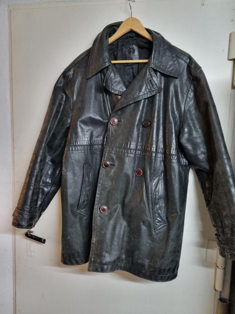 Leren jas heren - Zwart, maat L/XL, Kleding | Heren, Maat 52/54 (L), Zwart, H&M Leather, Ophalen of Verzenden