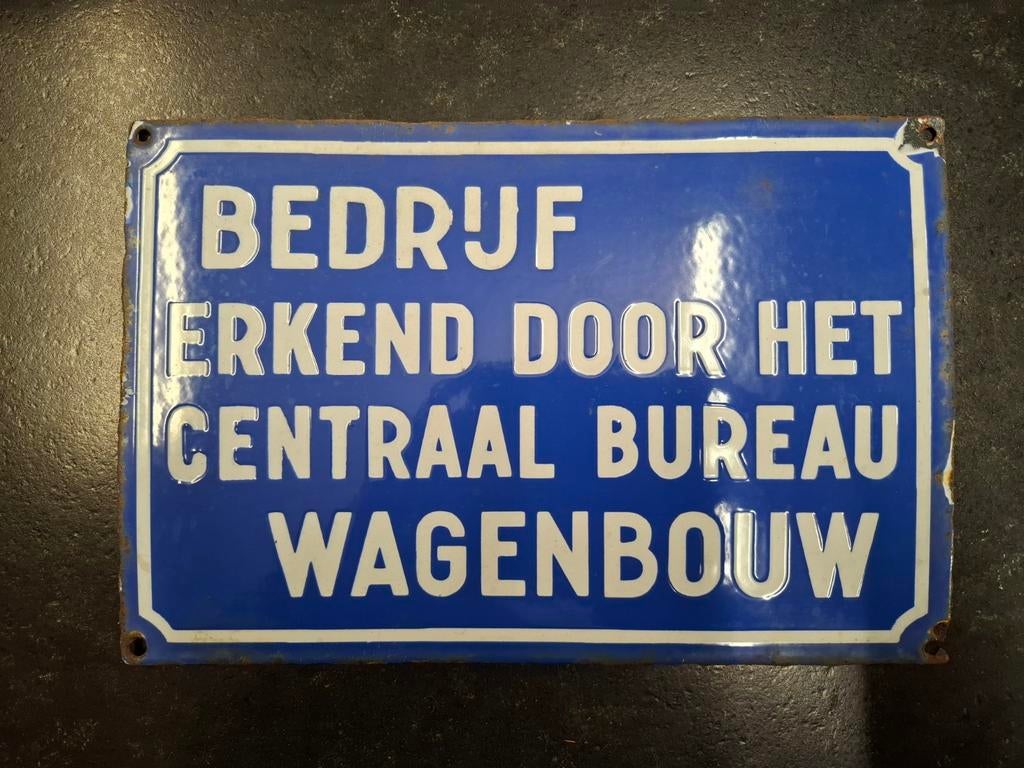 Antiek geëmailleerd bord 'Erkend Bedrijf Centrale Wagenbouw', Ophalen of Verzenden