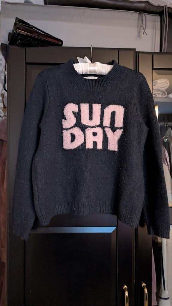 Zwarte trui met roze 'SUNDAY' opdruk, maat M, Kleding | Dames, Ophalen of Verzenden, Gedragen, Maat 38/40 (M), Zwart