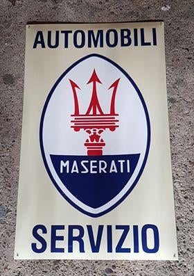 Maserati servizio zwaar emaille reclame bord retro decoratie, Ophalen of Verzenden, Zo goed als nieuw, Reclamebord