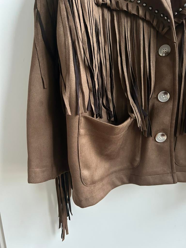 GOLD AND SILVER suedine jasje met franjes bruin mt TU, Kleding | Dames, Verzenden, Parijs, Nieuw, Gold and Silver