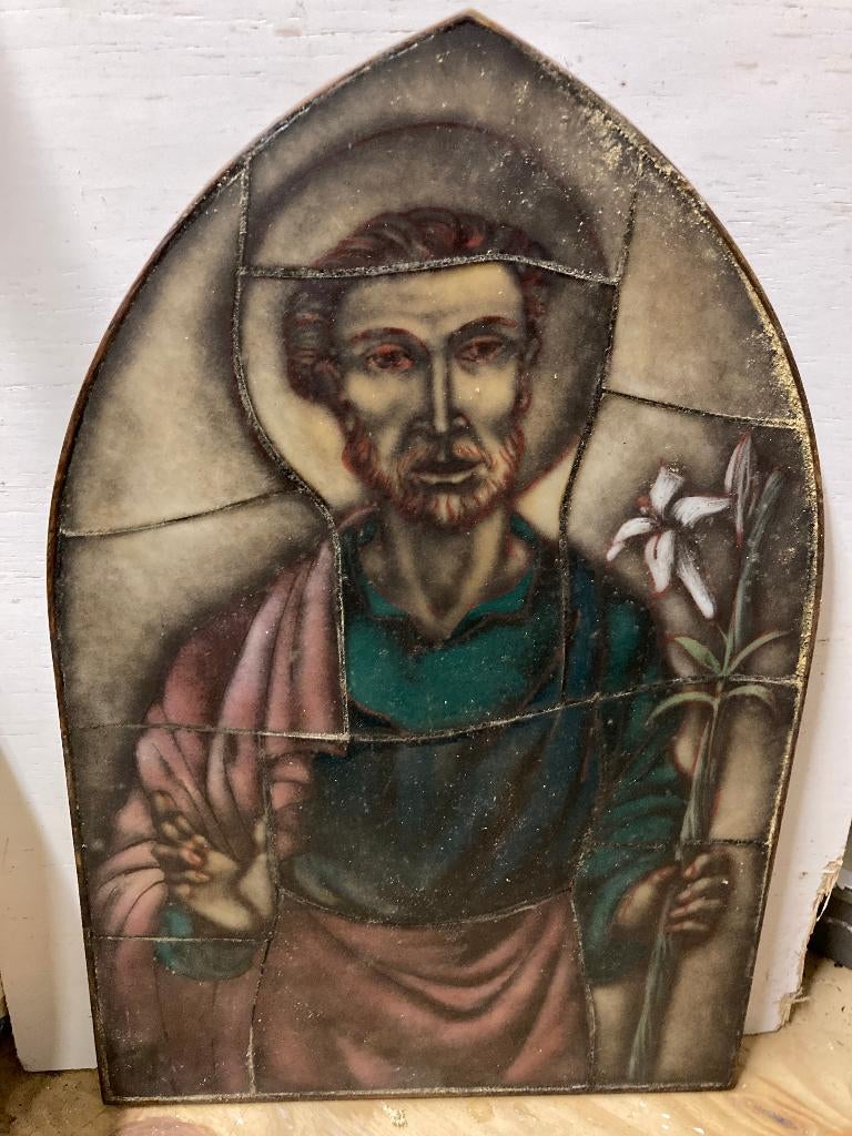 Gebrandschilderd portret H. Jozef., Ophalen of Verzenden, Zo goed als nieuw, Overige typen, Christendom | Katholiek