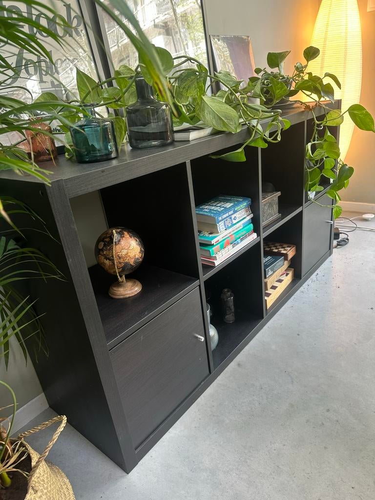 IKEA Kallax Kast met Kastinzetstukken - Zwartbruin, Ophalen, Gebruikt